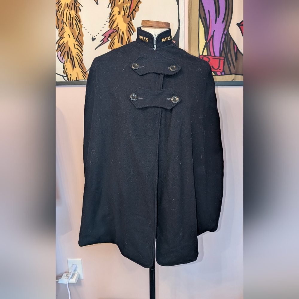Black Wool Toggle-Button Cape Coat - image 2